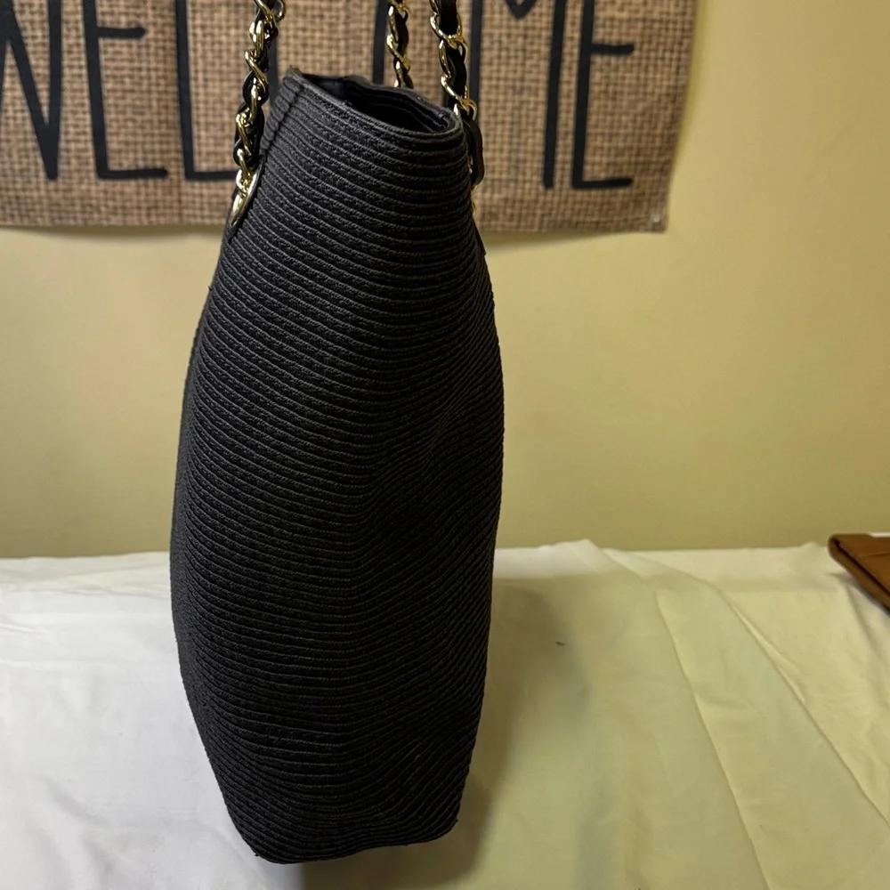 Talbots Black Woven Chain Strap‎ Tote Bag Gold Hardware